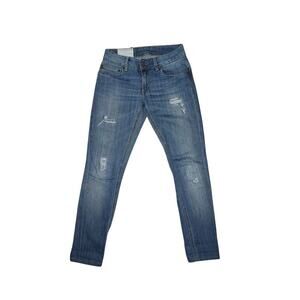 Dondup Women’s Distressed Slim Straight Jeans Size 25 Made in Italy Blue Denim